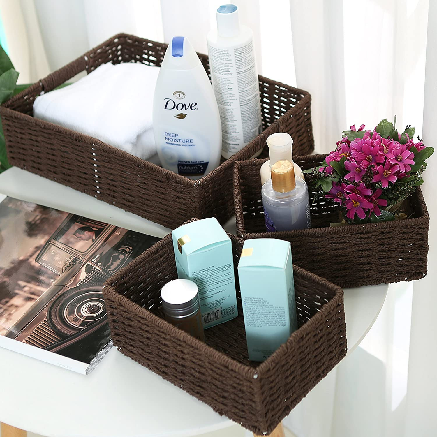 纸绳编织收纳筐三个桌面收纳篮嵌套纸绳编织储物篮,多功能收纳箱,电子元器件市场,电线扎带/束线带,淘宝优惠券,粉丝福利购,淘宝优惠卷