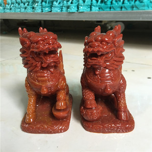 优化寿山石麒麟摆件一对财富麒麟纳福送子办公室客厅装饰品