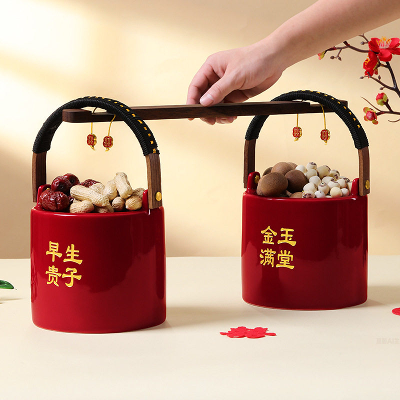 ?结婚子孙桶一对女方陪嫁妆用品大全娘家婚庆红色喜桶宝桶装饰摆