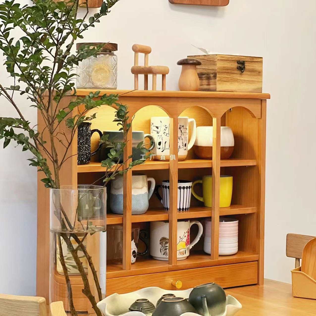 批发实木放水杯子收纳柜桌面置物架水杯茶杯马克杯咖啡杯子多宝格