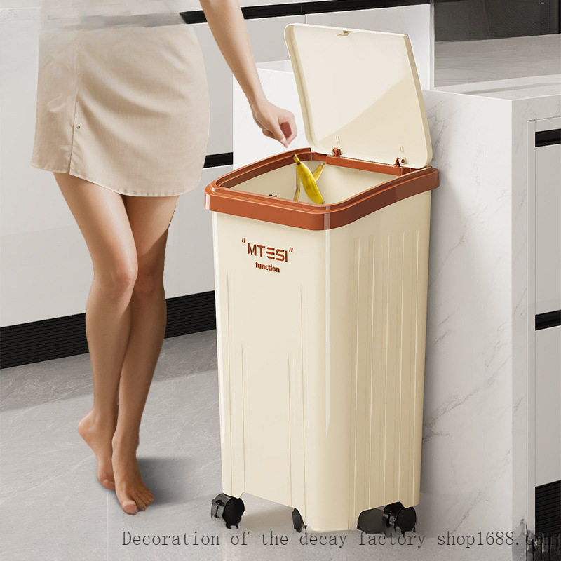 厨房专用垃圾桶家用新款带轮可移动大容量客厅大号高款带盖厨余桶