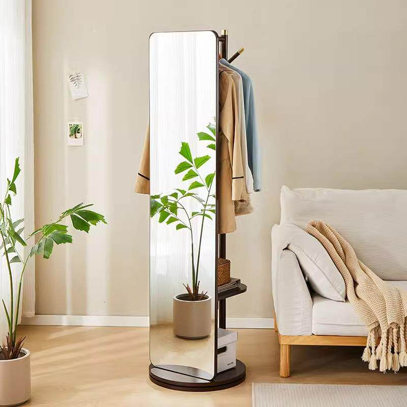 实木全身镜落地镜卧室玄关移动试衣镜子带挂衣架一体穿衣镜简约
