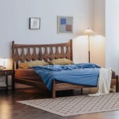 黑胡桃木星芒全实木床1.8米1.5北欧樱桃木卧室双人床复古主卧大床