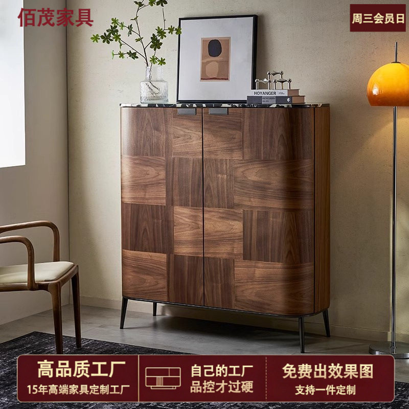 意式胡桃木餐边柜北欧日式客厅轻奢实木酒柜简约现代储物收纳柜