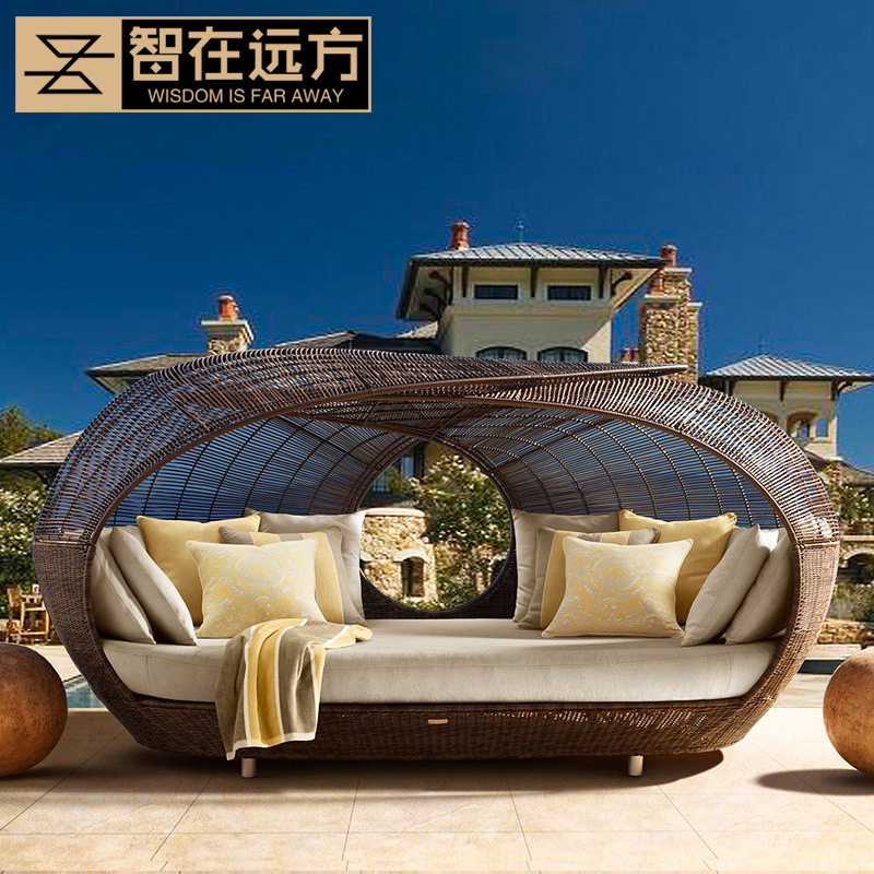 XZFC011户外休闲简约藤编铁艺沙发室外鸟巢型欧式露台大型仿藤创