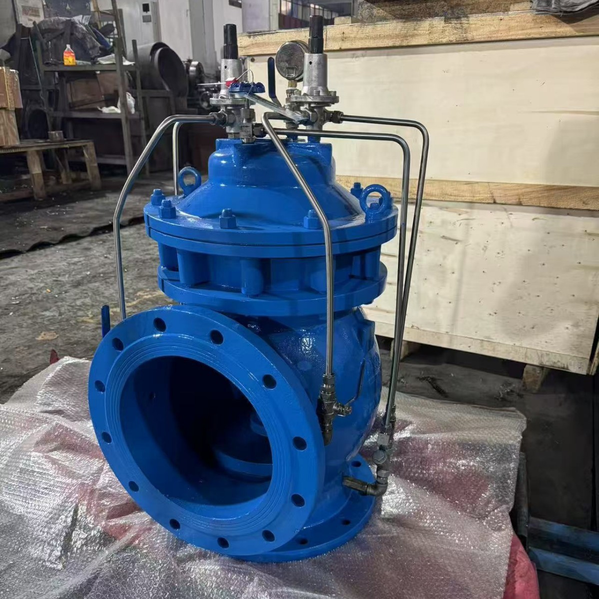 DN450大口径GA6700-10Q隔膜角式水击泄放阀球墨QT450铸铁法兰连接