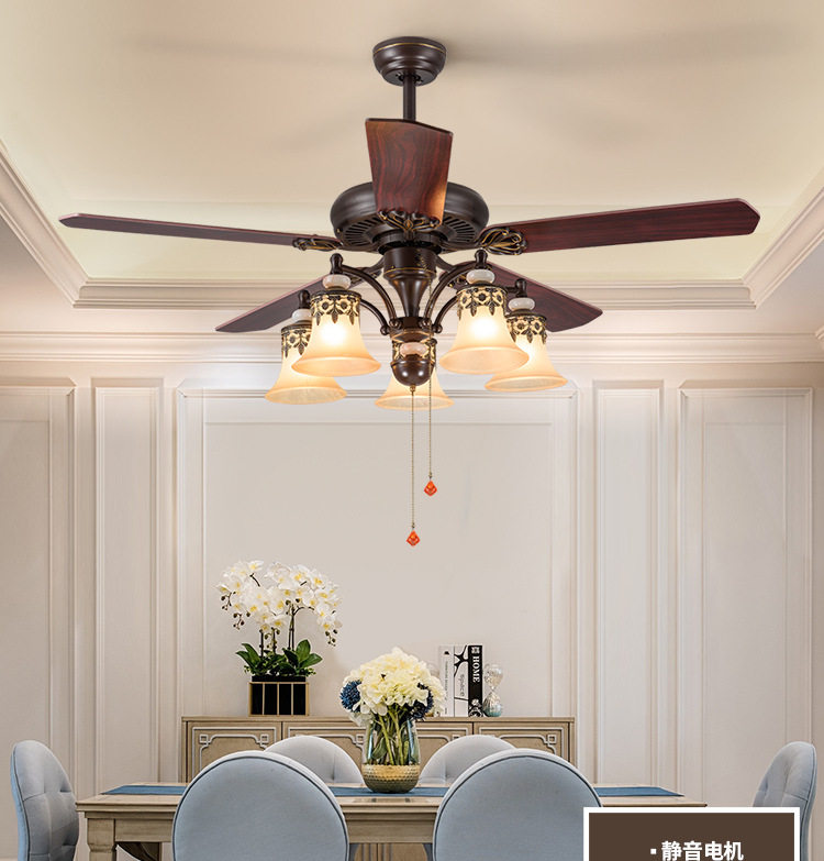 美式风扇吊灯客厅木叶带风扇的吊扇灯卧室家用简约欧式大厅餐厅灯