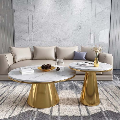 意式极简岩板茶几轻奢简约现代茶桌客厅家用小户型大理石茶几圆形