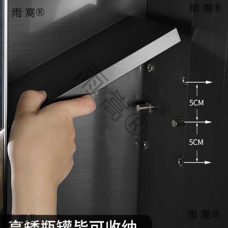 黑色不锈钢挂墙式智能除雾浴室镜柜带活动层板卫生间镜子置物新款