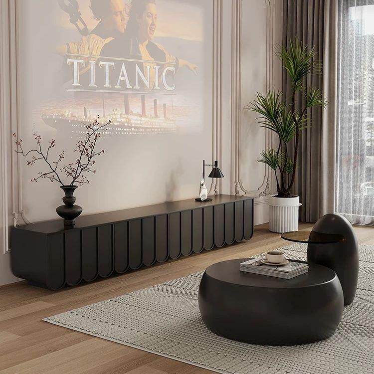 法式奶油风电视柜现代简约小户型客厅高级轻奢茶几组合实木落地柜