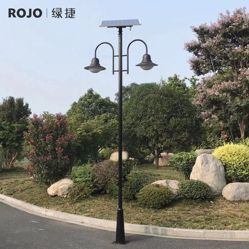 户外太阳能庭院灯3-4米小区路灯简约双头景观灯公园景区别墅马灯