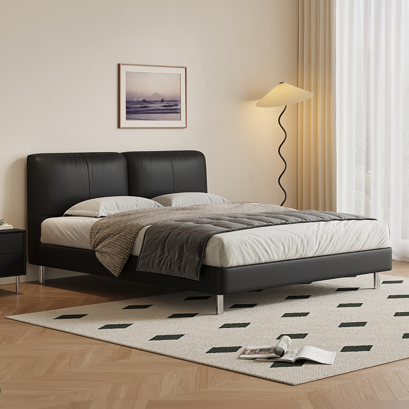 【靠山】喜临门艺术风格型皮艺床创意客厅大黑牛床轻奢实木床架