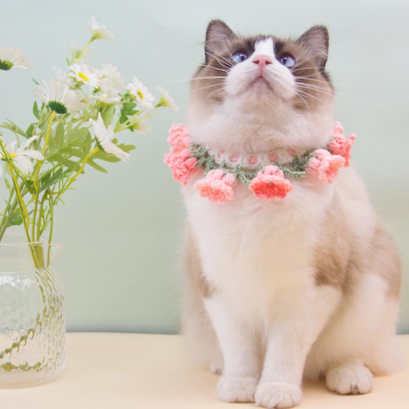 猫咪狗狗铃兰花围脖针织毛线口水巾围兜项圈装饰品拍照可爱小型