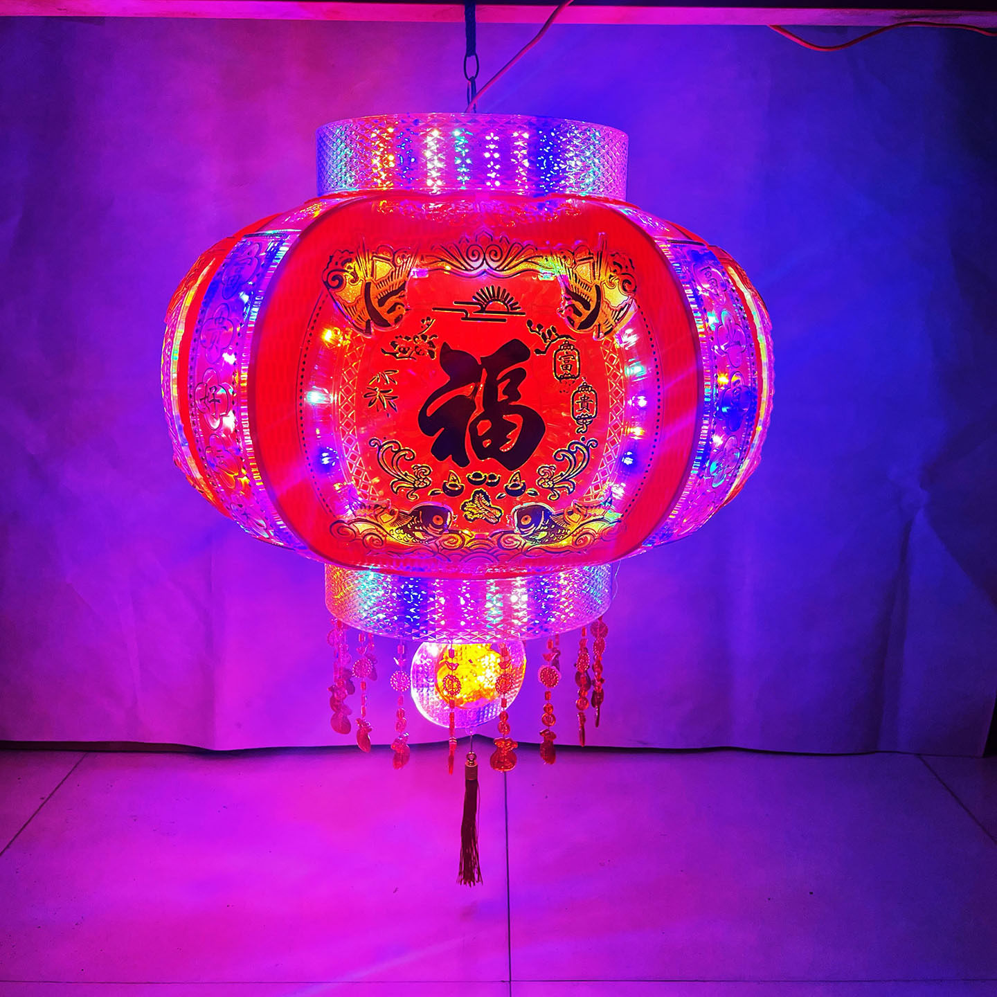 高亮硬壳前程似锦全闪走马灯新款春节婚庆乔迁LED灯七彩旋转灯笼图片