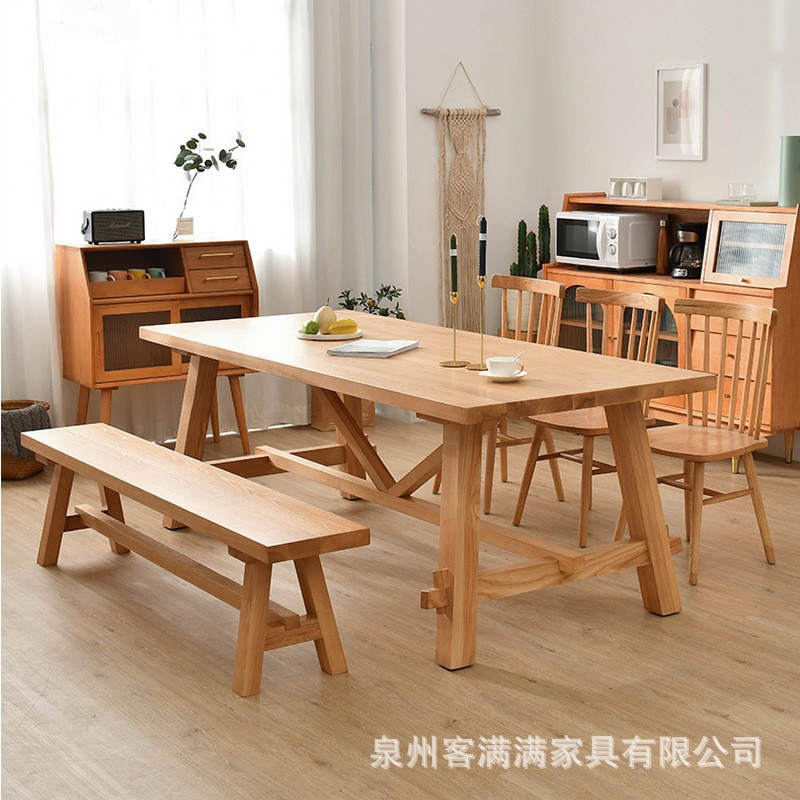 北欧实木餐桌椅组合简约全实木长桌子家用原木日式客厅长方形饭桌