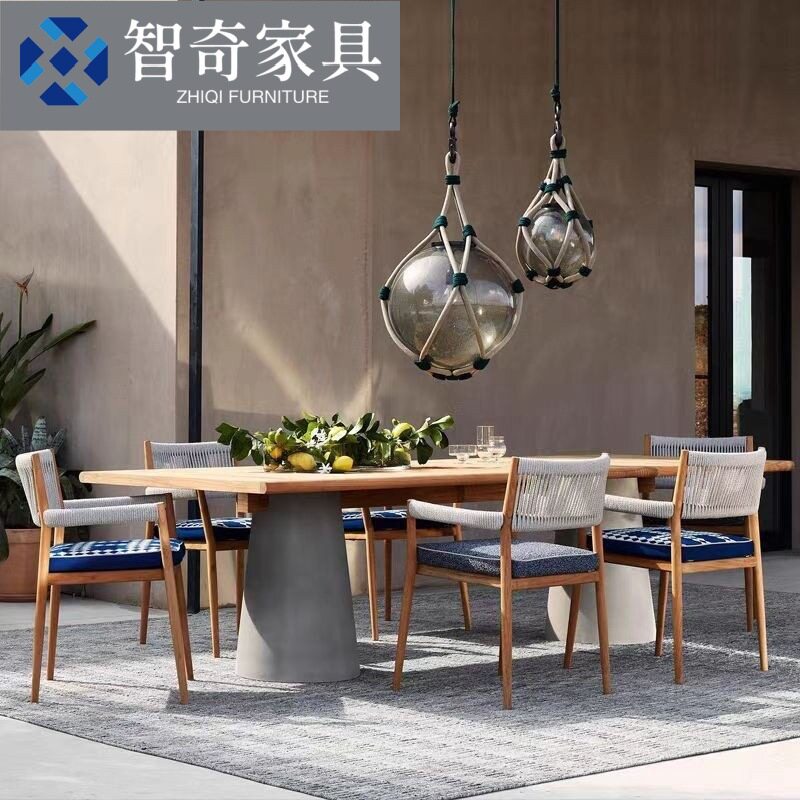 户外柚木桌椅餐厅酒店别墅庭院休闲花园实木防水防晒茶几沙发组合