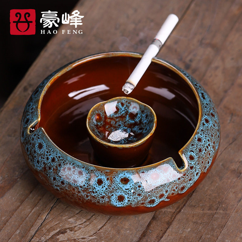 速发豪峰窑变创意烟灰缸大号复古陶家烟缸公用客厅办瓷室多功能烟