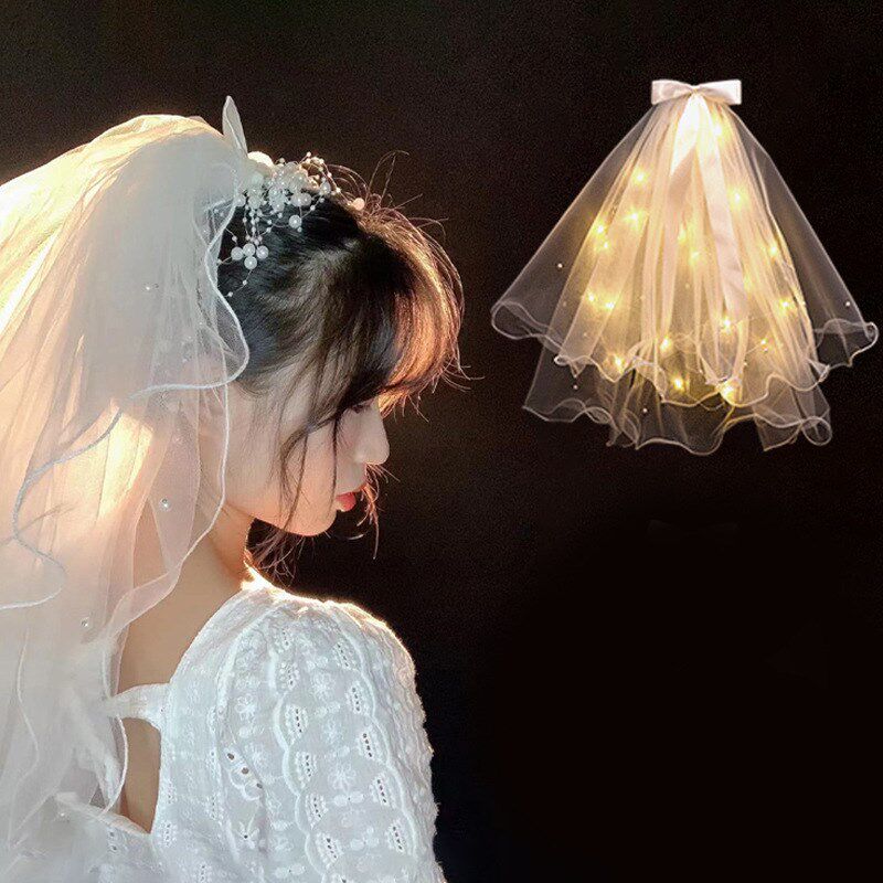速发轻纱头纱头饰超仙森系唯美拍照道具领证蝴蝶结蓬蓬