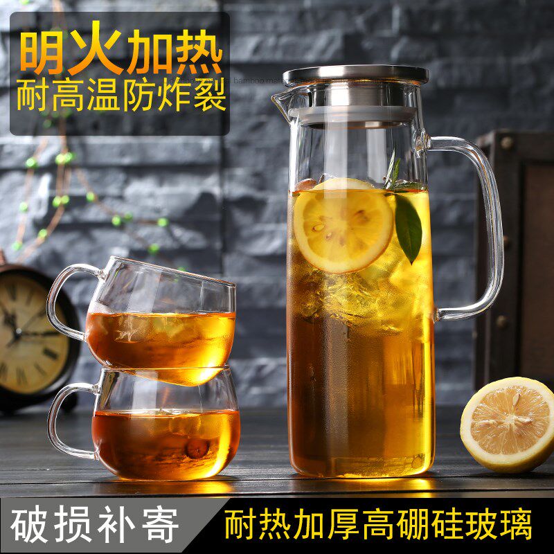 速发防爆耐热容温玻璃冷水杯晾凉开水杯大高量扎壶水瓶带盖果汁壶