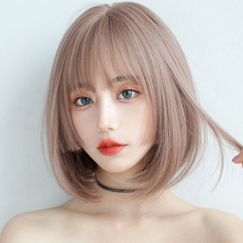速发假发真实自然全粉头短发公主切姬发式齐刘海色头假发套