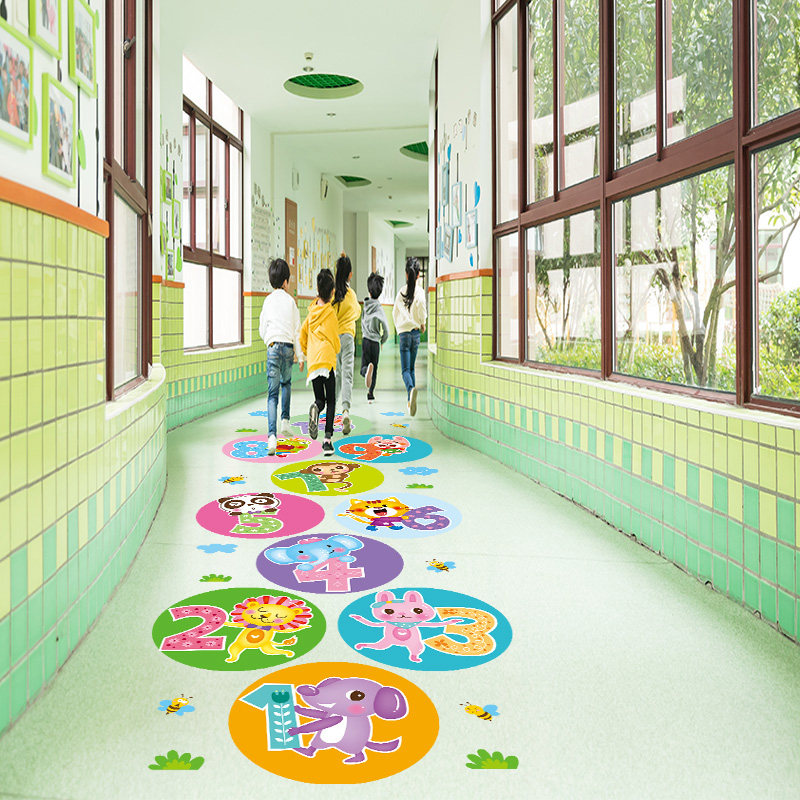 速发儿童地面贴可跳房子格子地贴跳飞机纸字幼儿园环创自粘数移除