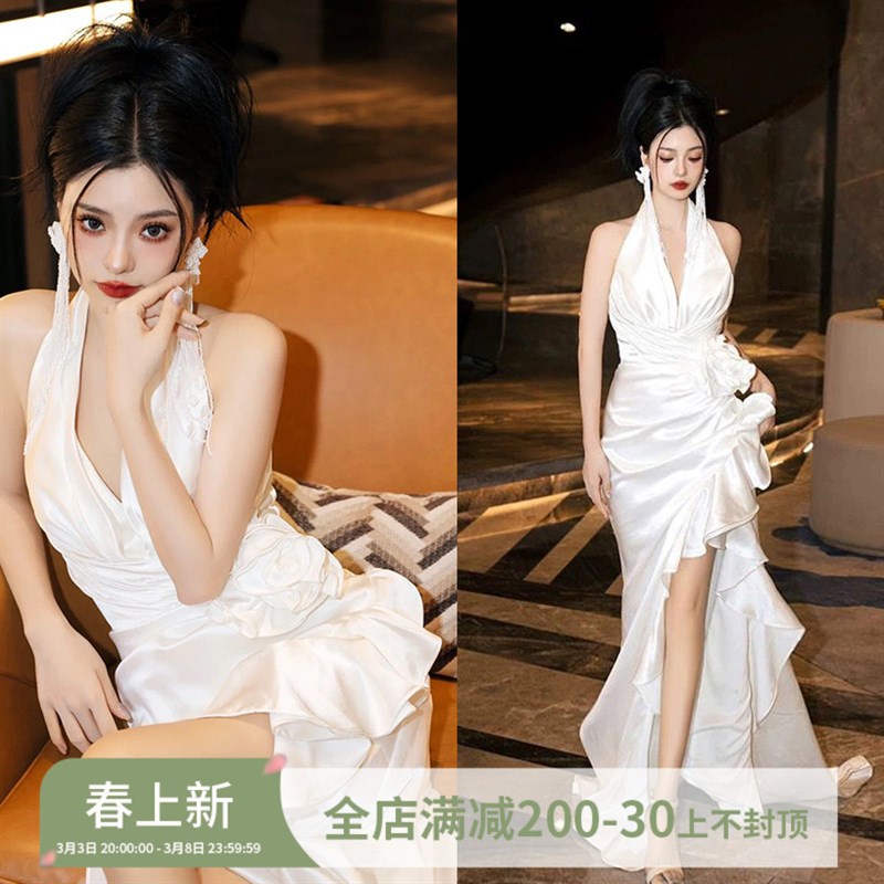 速发天使嫁领 性感深V衣 晚宴年会生日车展年会晚持人主礼服181