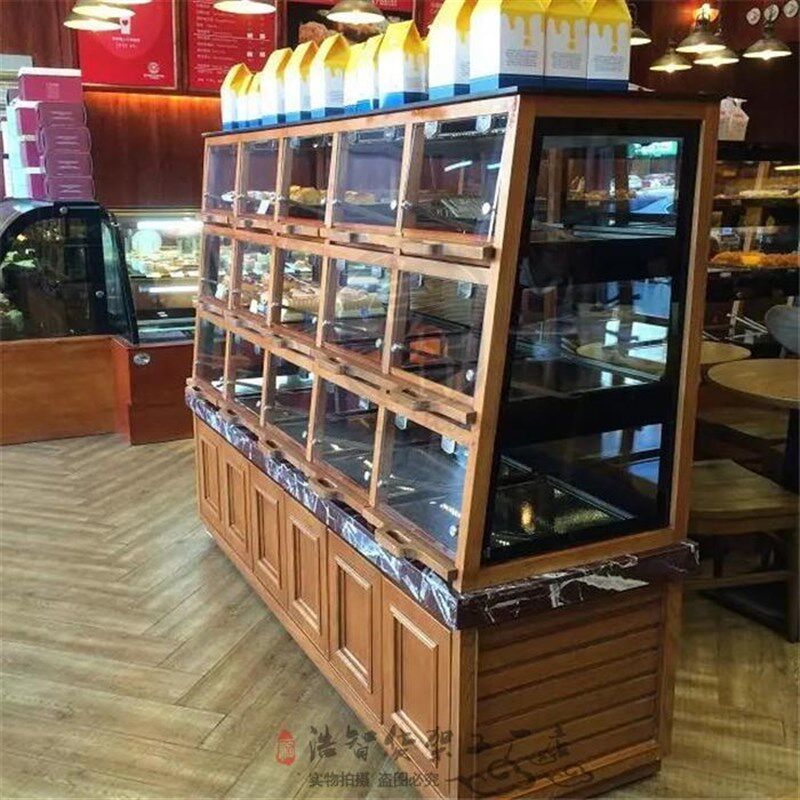 现货速发实木面包柜展示柜 层抽屉式边柜中岛柜面包蛋糕货架木质