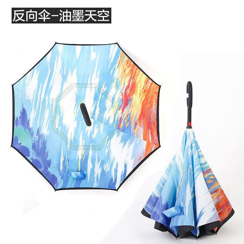 现货速发反向伞八骨加固加大双层反向雨伞免持式汽车晴雨两用长柄