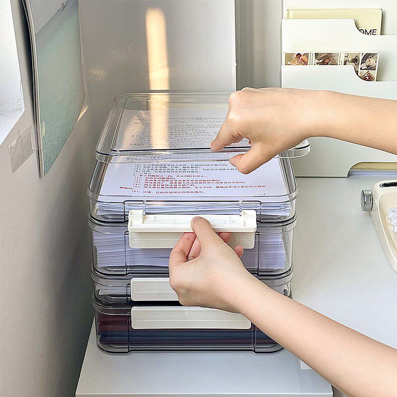 现货速发透明试卷收纳盒桌面文件夹卷子资料A4大容量整理盒学生毕