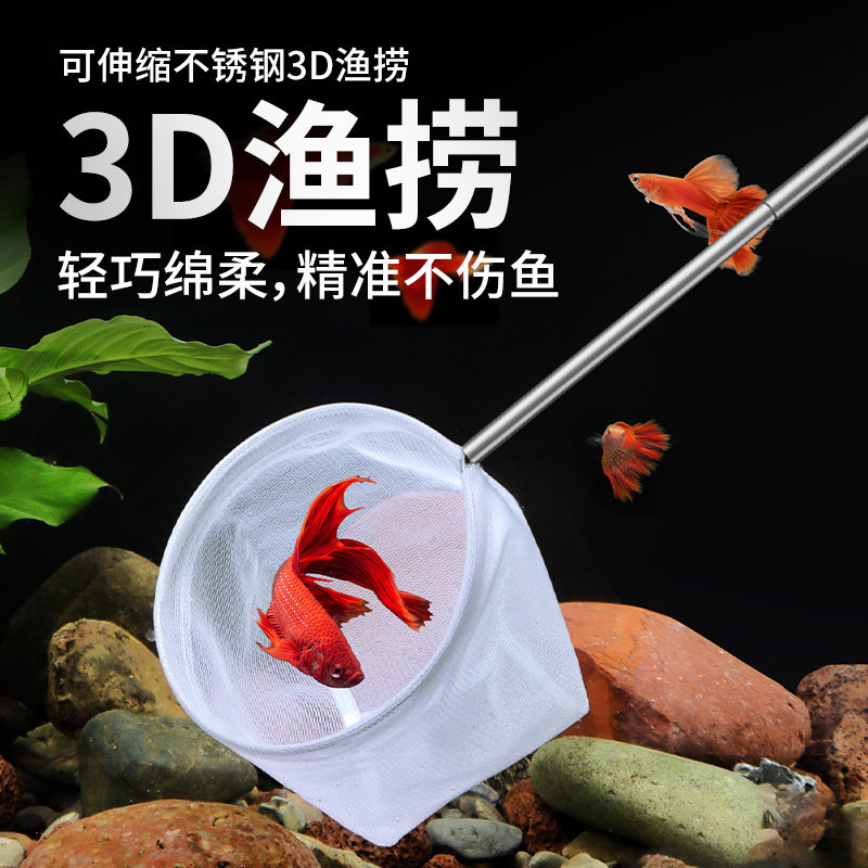 速发带捞不锈钢可网缩捞热鱼观赏鱼渔捞密伸超密实鱼捞网兜