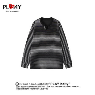 PLAY HEITY 秋季美式复古条纹V领长袖T恤男女款宽松休闲百搭上衣