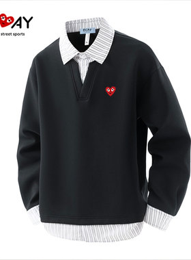 PLAY HEITY 官方卫衣秋季新款假两件翻领潮牌男女款百搭宽松上衣