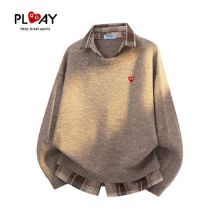 领百搭情侣款 PLAY 男女宽松衬衫 官方潮牌假两件针织衫 毛衣 HEITY