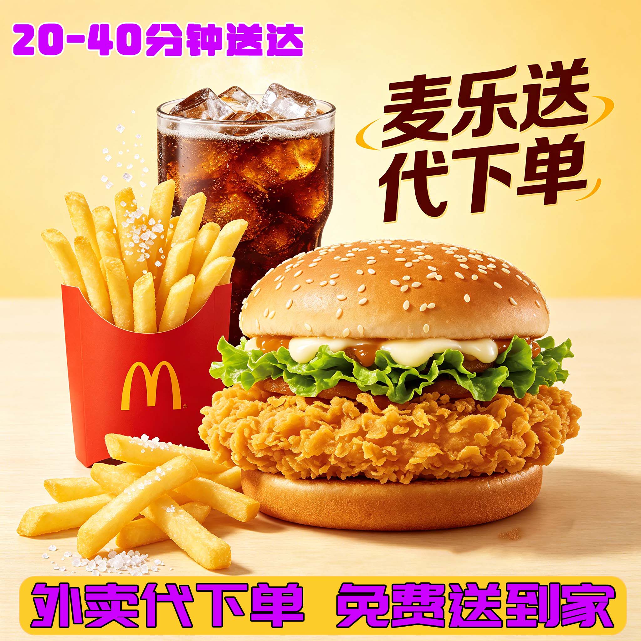 麦当劳麦乐送代下单外卖免配送费板烧鸡腿堡麦辣鸡腿爆脆星星薯条