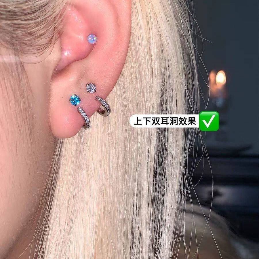 后挂式锆石钛钢冷淡风耳钉
