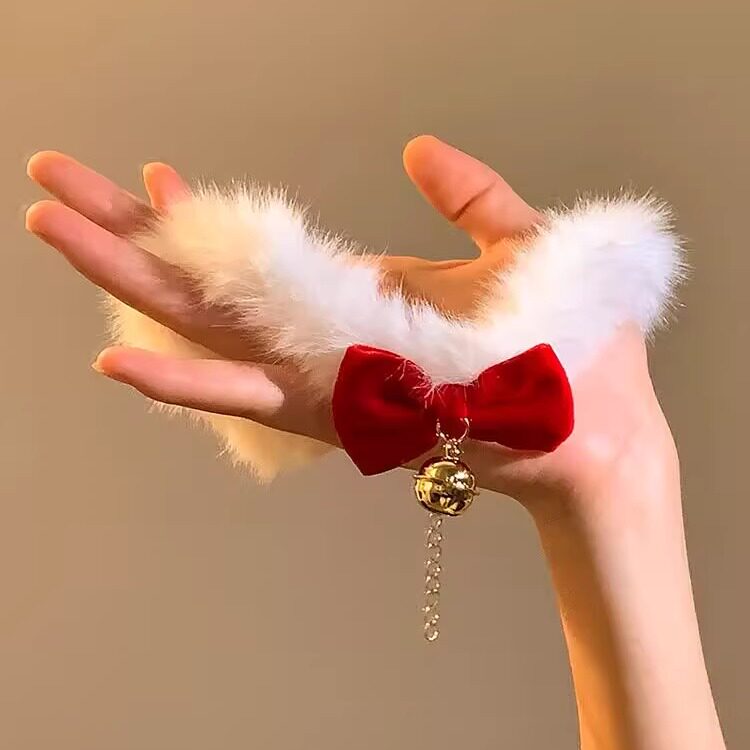 新年红毛绒蝴蝶结铃铛choker颈链