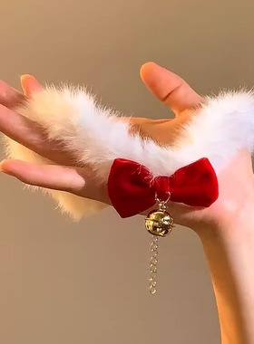 新年红毛绒蝴蝶结铃铛choker颈链