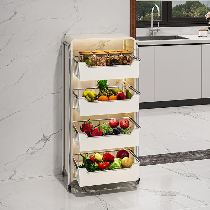 谋生厨房多层蔬菜置物架落地菜篮子放菜水果货架可抽拉式小推车收