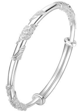 六桂福银手镯实心推拉礼物送妈妈