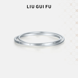 六桂福999纯银手镯女简约风双环设计手环手饰新年礼物送女朋友