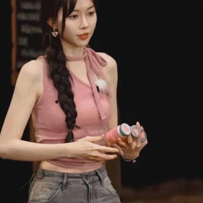 一枝南南同款斜肩针织背心女露肩短款上衣restandrecreation吊带