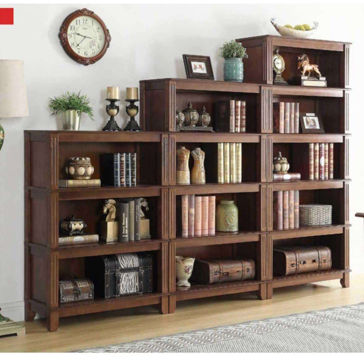 简约美式实木书柜置物架组合书架欧式办公落地书橱客厅柜子储物柜