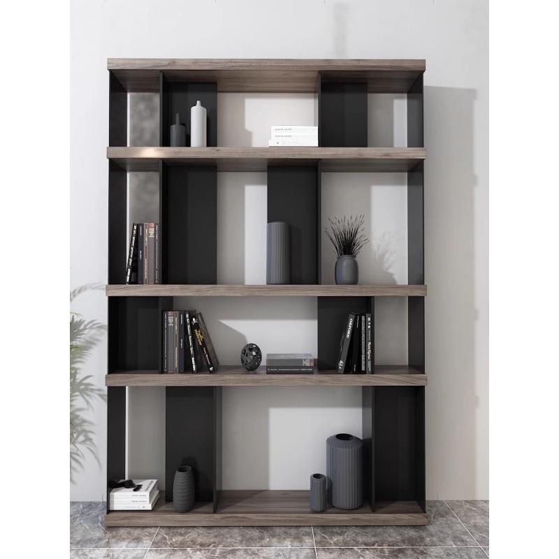 意式极简实木书架书房置物架胡桃色木板收纳储物柜多层置物架落地