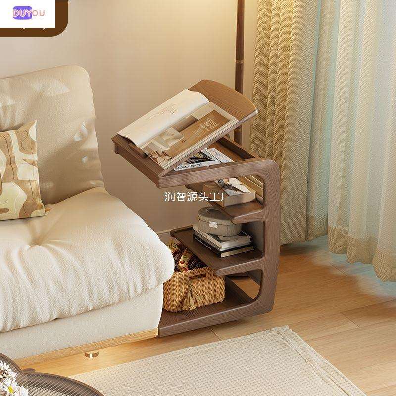 可移动实木沙发边几客厅带轮侧边柜床头置物架家用茶几小桌子