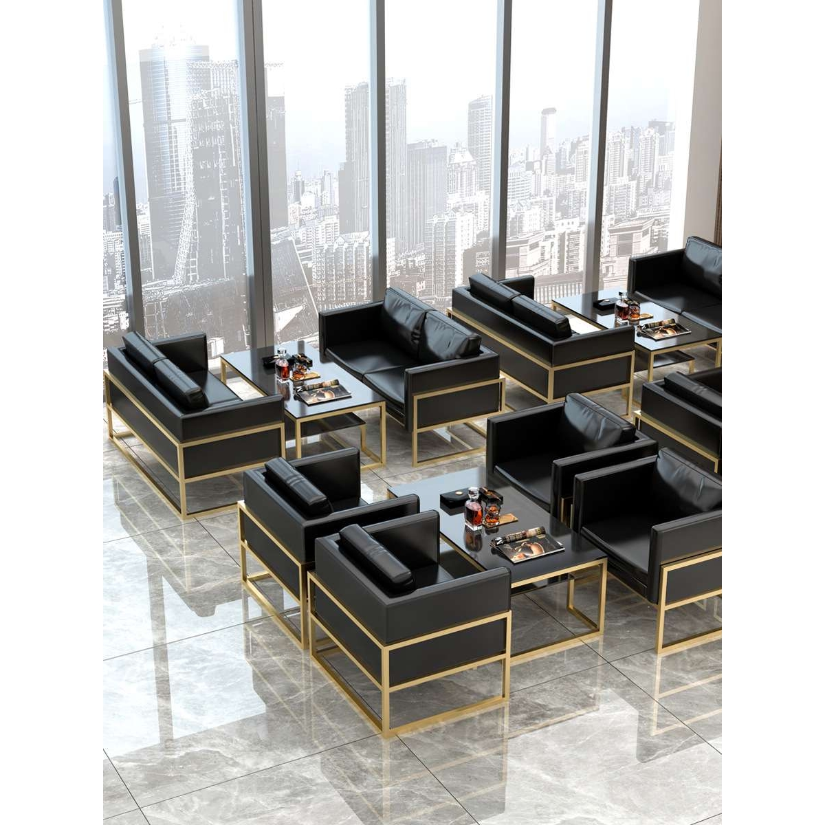 简约现代办公沙发商务洽谈会客接待室沙发茶几组合售楼部接待卡座