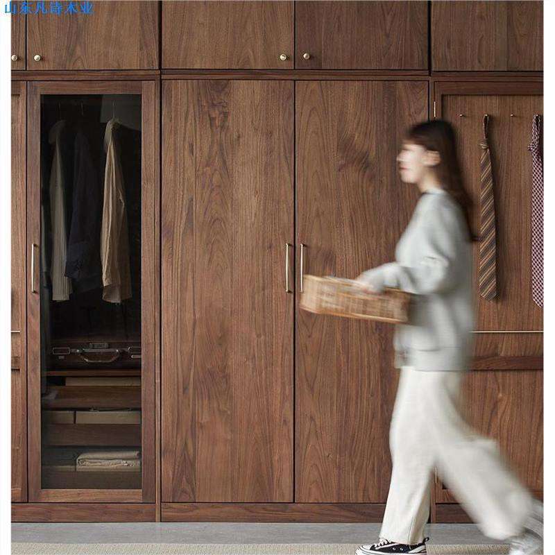 实木衣柜黑胡桃木家用卧室全实木到顶落地简易收纳衣柜