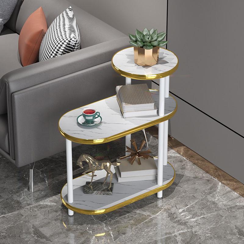 卧室可移动沙发边几茶几小户型岩板大理石纹边装饰客厅实木置物架