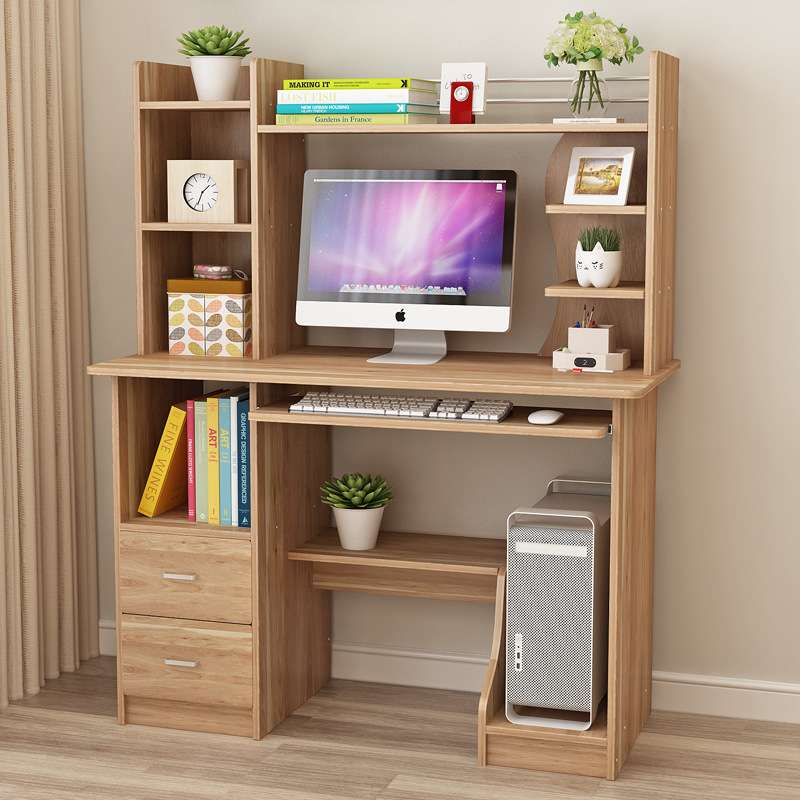 香江办公板式电脑桌台式家用书架书桌组合写字台简约带书柜办公桌