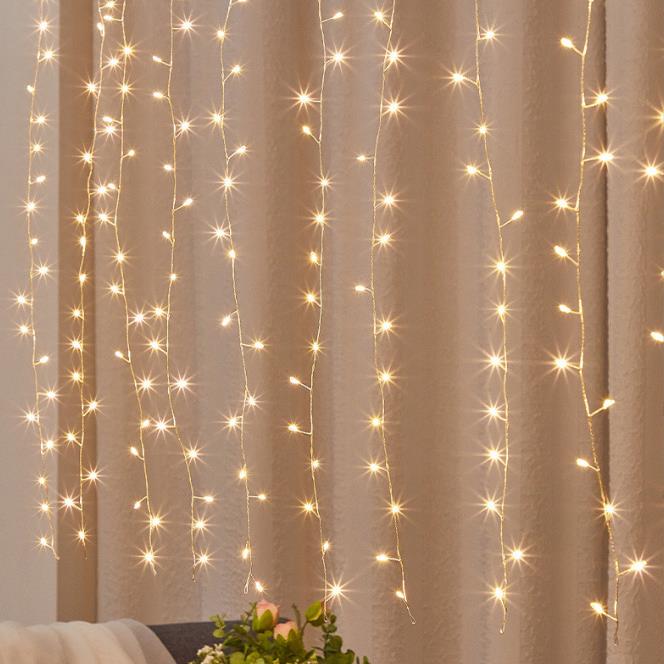 新款十挂花环led鞭炮铜线窗帘灯串节日庭院室内婚礼装饰灯串