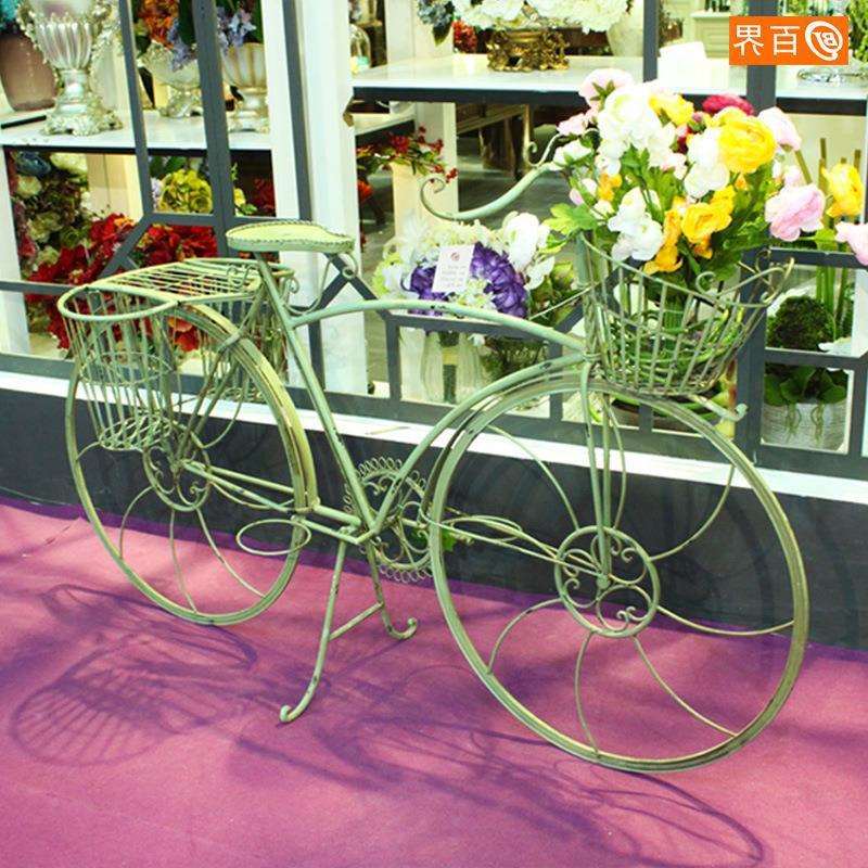 复古大自行车铁艺婚庆摄影道具花园装饰庭院商场美陈花架摆件